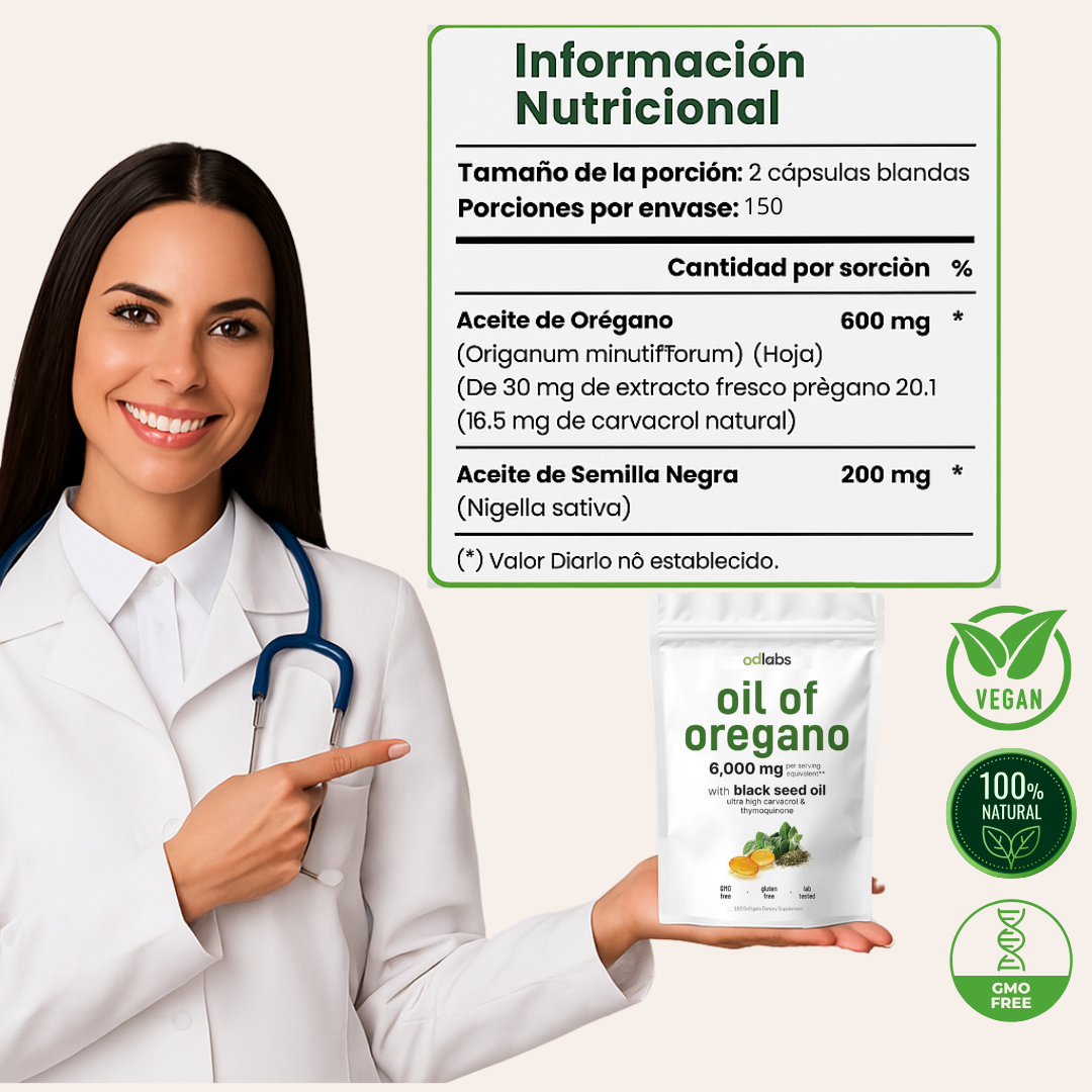 Aceite De Orégano 6000 Mg 60 capsulas 50% De Descuento