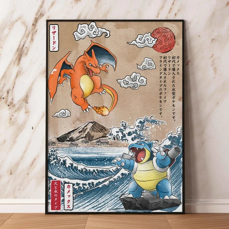 Anime Pokemon - Themed Decorative Painting Autumn Eevee and Pikachu Anime Character Wall Art Home Decor for Living Room