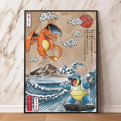 Anime Pokemon - Themed Decorative Painting Autumn Eevee and Pikachu Anime Character Wall Art Home Decor for Living Room