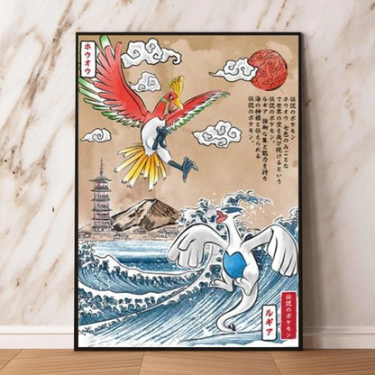 Anime Pokemon - Themed Decorative Painting Autumn Eevee and Pikachu Anime Character Wall Art Home Decor for Living Room