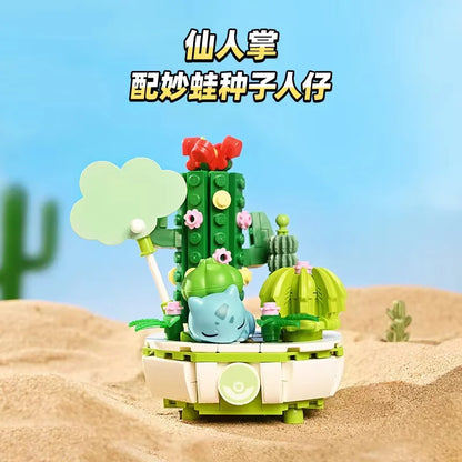 Anime Pokemon Building Block Figure Toys Pikachu Charmander Squirtle Cartoon Model Home Decoration Plant Potted Flower Brick Toy