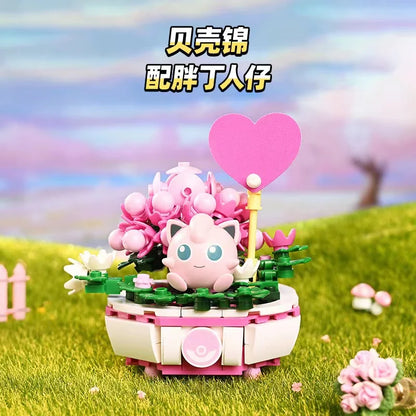 Anime Pokemon Building Block Figure Toys Pikachu Charmander Squirtle Cartoon Model Home Decoration Plant Potted Flower Brick Toy