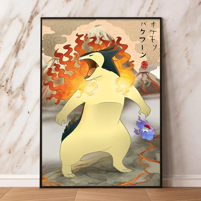 Anime Pokemon - Themed Decorative Painting Autumn Eevee and Pikachu Anime Character Wall Art Home Decor for Living Room
