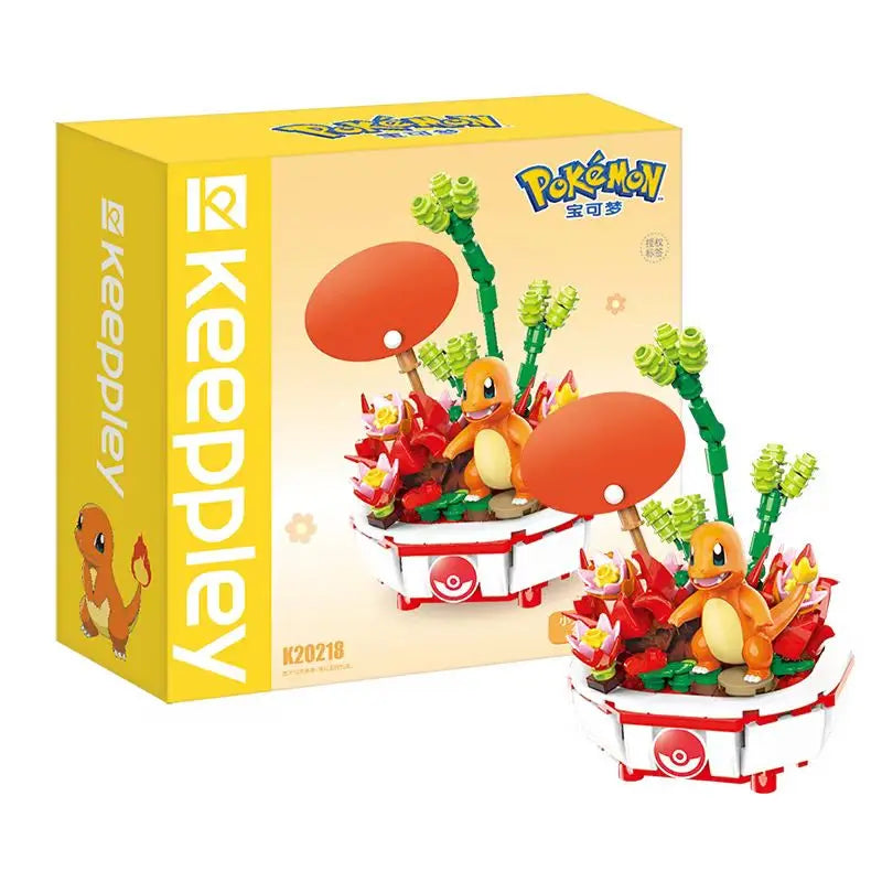 Anime Pokemon Building Block Figure Toys Pikachu Charmander Squirtle Cartoon Model Home Decoration Plant Potted Flower Brick Toy